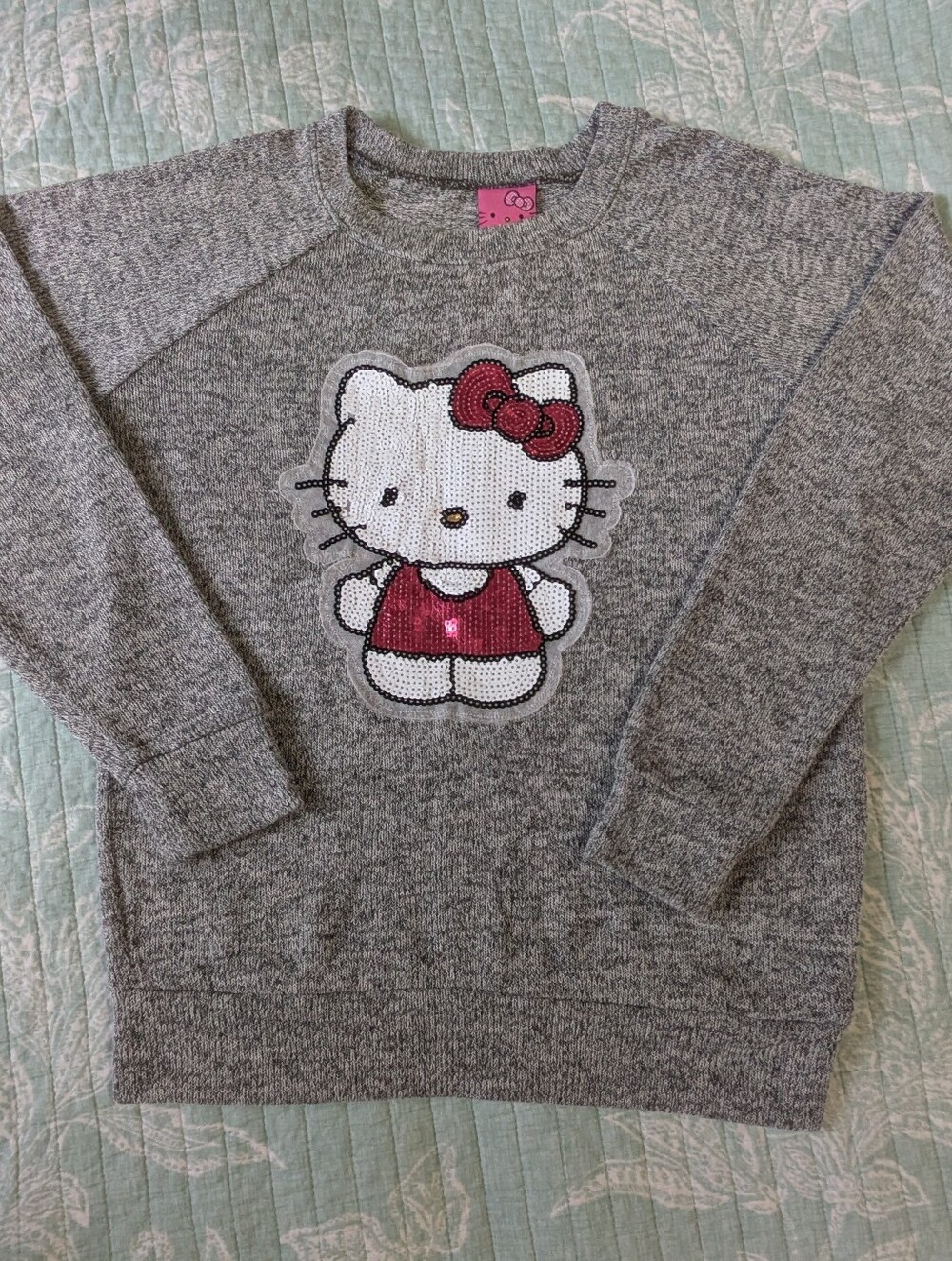 Hello Kitty Light Knit Sweater. Gray. Sequin Kitty. Size M.